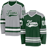 Custom Green White-Gray Reversible Double Side Hockey Jersey