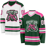 Custom Green White-Pink Reversible Double Side Hockey Jersey