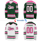 Custom Green White-Pink Reversible Double Side Hockey Jersey