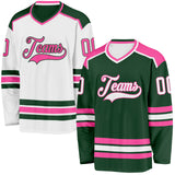 Custom Green White-Pink Reversible Double Side Hockey Jersey