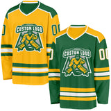 Custom Kelly Green White-Gold Reversible Double Side Hockey Jersey
