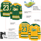Custom Kelly Green White-Gold Reversible Double Side Hockey Jersey