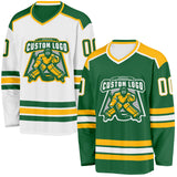 Custom Kelly Green White-Gold Reversible Double Side Hockey Jersey