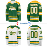 Custom Kelly Green White-Gold Reversible Double Side Hockey Jersey