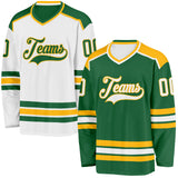 Custom Kelly Green White-Gold Reversible Double Side Hockey Jersey