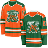 Custom Kelly Green Orange-White Reversible Double Side Hockey Jersey