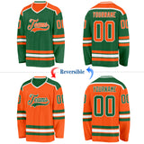 Custom Kelly Green Orange-White Reversible Double Side Hockey Jersey