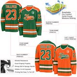 Custom Kelly Green Orange-White Reversible Double Side Hockey Jersey