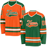 Custom Kelly Green Orange-White Reversible Double Side Hockey Jersey