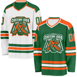 Custom Kelly Green Orange-White Reversible Double Side Hockey Jersey
