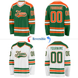 Custom Kelly Green Orange-White Reversible Double Side Hockey Jersey