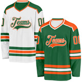 Custom Kelly Green Orange-White Reversible Double Side Hockey Jersey