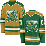Custom Kelly Green White-Old Gold Reversible Double Side Hockey Jersey