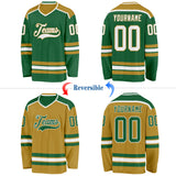 Custom Kelly Green White-Old Gold Reversible Double Side Hockey Jersey