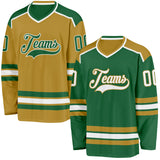 Custom Kelly Green White-Old Gold Reversible Double Side Hockey Jersey