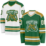 Custom Kelly Green White-Old Gold Reversible Double Side Hockey Jersey