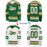 Custom Kelly Green White-Old Gold Reversible Double Side Hockey Jersey