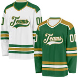 Custom Kelly Green White-Old Gold Reversible Double Side Hockey Jersey