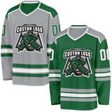 Custom Kelly Green White-Gray Reversible Double Side Hockey Jersey