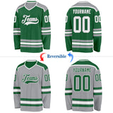 Custom Kelly Green White-Gray Reversible Double Side Hockey Jersey