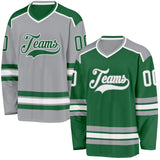Custom Kelly Green White-Gray Reversible Double Side Hockey Jersey