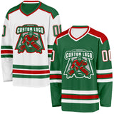 Custom Kelly Green White-Red Reversible Double Side Hockey Jersey