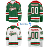 Custom Kelly Green White-Red Reversible Double Side Hockey Jersey