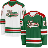 Custom Kelly Green White-Red Reversible Double Side Hockey Jersey