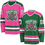 Custom Kelly Green White-Pink Reversible Double Side Hockey Jersey