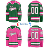 Custom Kelly Green White-Pink Reversible Double Side Hockey Jersey
