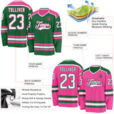 Custom Kelly Green White-Pink Reversible Double Side Hockey Jersey