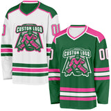 Custom Kelly Green White-Pink Reversible Double Side Hockey Jersey