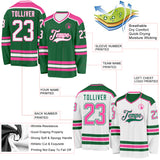 Custom Kelly Green White-Pink Reversible Double Side Hockey Jersey