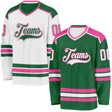 Custom Kelly Green White-Pink Reversible Double Side Hockey Jersey