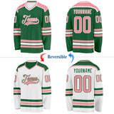 Custom Kelly Green Medium Pink-White Reversible Double Side Hockey Jersey