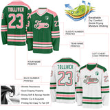 Custom Kelly Green Medium Pink-White Reversible Double Side Hockey Jersey