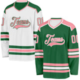 Custom Kelly Green Medium Pink-White Reversible Double Side Hockey Jersey
