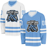 Custom Light Blue-White Reversible Double Side Hockey Jersey