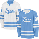 Custom Light Blue-White Reversible Double Side Hockey Jersey
