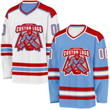Custom Light Blue White-Red Reversible Double Side Hockey Jersey