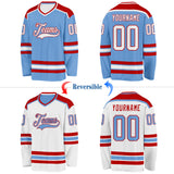 Custom Light Blue White-Red Reversible Double Side Hockey Jersey