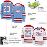 Custom Light Blue White-Red Reversible Double Side Hockey Jersey