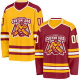 Custom Maroon White-Gold Reversible Double Side Hockey Jersey