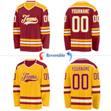 Custom Maroon White-Gold Reversible Double Side Hockey Jersey