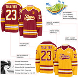Custom Maroon White-Gold Reversible Double Side Hockey Jersey