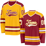 Custom Maroon White-Gold Reversible Double Side Hockey Jersey