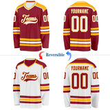 Custom Maroon White-Gold Reversible Double Side Hockey Jersey