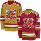 Custom Maroon White-Old Gold Reversible Double Side Hockey Jersey