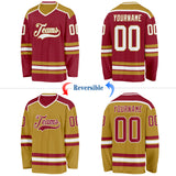 Custom Maroon White-Old Gold Reversible Double Side Hockey Jersey