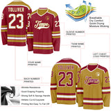 Custom Maroon White-Old Gold Reversible Double Side Hockey Jersey